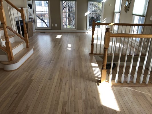 Existing pre-finished hardwood refinishing - If you are looking for lighter, non yellowing finish Nordic finishes is the way to go. Existing pre-finished hardwood refinishing - If you are looking for lighter, non yellowing finish Nordic finishes is the way to go.