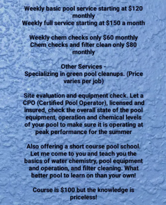 Sarrels Quality - Sarrels Pool Services LLC offers professional pool cleaning and maintenance services with over 15 years of experience in the industry. We specialize in green pool cleanups, stain detection, and quick turnarounds to ensure your pool stays clean and healthy. Our services are tailored to meet your specific needs, providing you with a hassle-free pool experience. Located in Pinellas County, we are familiar with most areas within the region and are dedicated to delivering top-notch service.
For more information, visit our website: Sarrels Pool Services LLC Sarrels Quality - Sarrels Pool Services LLC offers professional pool cleaning and maintenance services with over 15 years of experience in the industry. We specialize in green pool cleanups, stain detection, and quick turnarounds to ensure your pool stays clean and healthy. Our services are tailored to meet your specific needs, providing you with a hassle-free pool experience. Located in Pinellas County, we are familiar with most areas within the region and are dedicated to delivering top-notch service.
For more information, visit our website: Sarrels Pool Services LLC