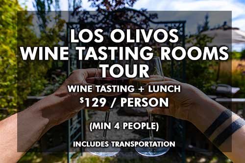 Los Olivos Wine Tasting Rooms Tour - Wine Tasting Tour plus Lunch
$129 / per person
Includes Transportation
(Min 4 People) Los Olivos Wine Tasting Rooms Tour - Wine Tasting Tour plus Lunch
$129 / per person
Includes Transportation
(Min 4 People)