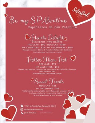 Enjoy our special Valentine's Day deals all month long ❤️ - Love your body, love your skin, love yourself and love each other! ❤️
Pre-order now available at Vagaro (Valentine's Day Special)
Or Book direct with us 
 $15 Deposits for all services through cashapp ($selestialskinandbody) or with a registered card!!️ ️
!! We are NOT open everyday so please keep in mind our availability!!️ ️￼
❤️Happy Valentine’s Day from Selestial Skin & Body