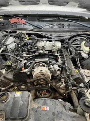 2003 Mercury Grand Marquis 4.6L - Customer called saying his car felt like it was stumbling during light acceleration. Customer believed it was his transmission giving him problems. After taking it on a test drive, we noticed it was a secondary misfire. We checked injectors, and coils, when pulled the coils we noticed coolant in the spark plug well causing the misfire - we were able to get quality parts, and installed a new intake manifold, plugs, coil boots, did a coolant flush, new hoses and cleaned his throttle body and plenum. 2003 Mercury Grand Marquis 4.6L - Customer called saying his car felt like it was stumbling during light acceleration. Customer believed it was his transmission giving him problems. After taking it on a test drive, we noticed it was a secondary misfire. We checked injectors, and coils, when pulled the coils we noticed coolant in the spark plug well causing the misfire - we were able to get quality parts, and installed a new intake manifold, plugs, coil boots, did a coolant flush, new hoses and cleaned his throttle body and plenum.