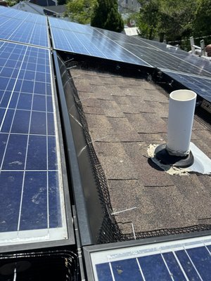 Bird netting installation - This work was done on the solar panels Bird netting installation - This work was done on the solar panels
