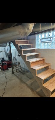Basement stair build and install. - Set of basement stairs I build, assembled and installed. Basement stair build and install. - Set of basement stairs I build, assembled and installed.