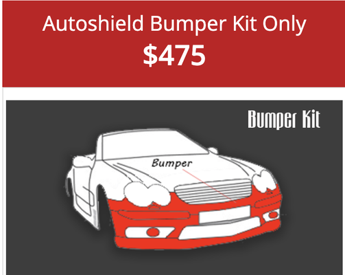 Bumper Kit Only - Autoshield "clear bra" Paint Protection Kits are a valuable and practical resource for protecting your automobile investment. We manufacture our kits using 3M or SunTEK specialty films that are specifically designed to protect paint finishes from rock chips, bug acids, abrasions, and weathering. Furthermore, our kits are digitally mastered specific to your vehicle year, make and model -- yielding a precise fit! Kits are output to our in-house plotters where the kits are cut. Then of course it takes the skillful hands of one of our premier installers to achieve the best install results that ultimately become barely visible.

We are very proud of our work and long history of installing clear bra kits. We have over 15 years experience and look foward to adding protection value to your next sweet ride! If you have a unique vehicle, motorcycle or boat you would like to have done - we offer that service too.

WHY CHOOSE US?
We are simply the best installers in the region
We have over 15 years installation experience
We are quality driven and customer centric
1 day turn-arounds on paint protection kits
Professional & courteous installers / service reps
Attention to detail setting the standard for excellence
We do our best to put a smile on your face
We do other specialized installs that others don't
We stand by our work and your satisfaction