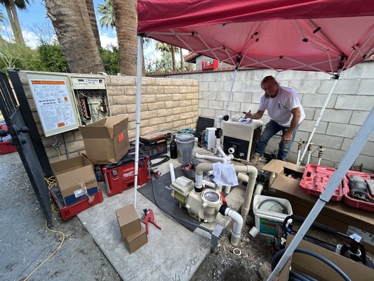 Pentair Automation and Equipment Install - This was a quick one day install. Unfortunately, thieves broke into a customers home while their gate was not secure and took all of their equipment and automation! We stepped in to help them get their pool filtering as soon as possible. I worked in conjunction with TC pools in Anaheim to get all this beautiful, top of the line equipment installed ASAP!