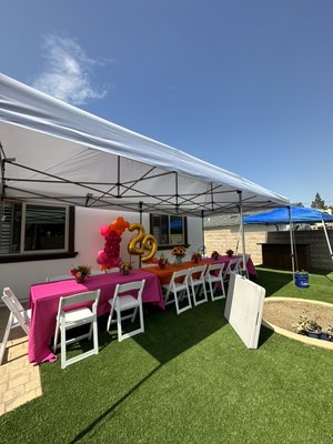 Rentals - Client rented 10x20 easy up canopy, tables, chairs, linens and bought balloons from us to achieve this look. Arch stands also available for rent. Rentals - Client rented 10x20 easy up canopy, tables, chairs, linens and bought balloons from us to achieve this look. Arch stands also available for rent.