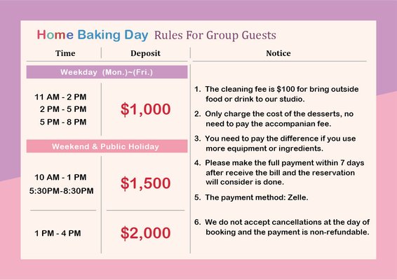 Group Booking Information & Pricing - Home Baking Day offers private studio bookings for team bonding, private events, and parties. It’s a fun and relaxed space where you can bake together, hang out, and enjoy quality time with your group. Whether it’s a company get-together, a birthday celebration, or just a fun day with friends, we make it easy to create sweet memories together. Group Booking Information & Pricing - Home Baking Day offers private studio bookings for team bonding, private events, and parties. It’s a fun and relaxed space where you can bake together, hang out, and enjoy quality time with your group. Whether it’s a company get-together, a birthday celebration, or just a fun day with friends, we make it easy to create sweet memories together.