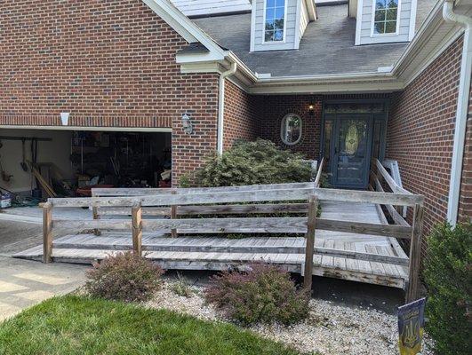 Wheelchair Ramp Demo & Removal - We got the call that a deteriorating wheelchair ramp needed to be removed ASAP. We got the call at 9pm and had the wheelchair ramp removed by 10am the next day. We try our best to meet the needs of our customers. Wheelchair Ramp Demo & Removal - We got the call that a deteriorating wheelchair ramp needed to be removed ASAP. We got the call at 9pm and had the wheelchair ramp removed by 10am the next day. We try our best to meet the needs of our customers.