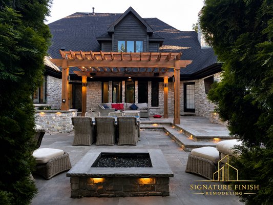 Exterior Painting Long Grove IL 2025 - Exterior Painting of Soffits, Fascia’s, Trim, Doors & Asphalt Shingle Roof. Staining of Pergola & Wood Accents. This is Luxury Detail.