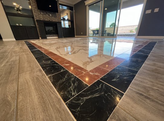 Custom Tile/Marble Design - Custom design on this beautiful floor, 24x24 ceramic tile in the center, with double Marble border on the sides! Custom Tile/Marble Design - Custom design on this beautiful floor, 24x24 ceramic tile in the center, with double Marble border on the sides!