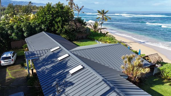 Laniakea Standing Seam Project - Another fully insulated Aluminum Standing Seam project in Slate Gray at Laniakea on the North Shore of Oahu all wrapped up!