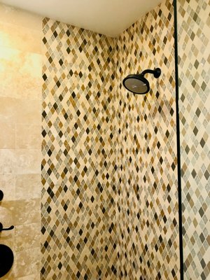 Coronado Charm: Building Your Dream Bathroom - Stunning Bathroom Remodel in Coronado, CA by Apex Ridge Construction: Featuring Decorative Multi-Colored Diamond-Shaped Tile, Dark Brown Vanity and Cabinet, and Elegant White Sinks with Sleek Black Faucets. Transform your bathroom today with our expert remodeling services. Contact us now for a consultation! Coronado Charm: Building Your Dream Bathroom - Stunning Bathroom Remodel in Coronado, CA by Apex Ridge Construction: Featuring Decorative Multi-Colored Diamond-Shaped Tile, Dark Brown Vanity and Cabinet, and Elegant White Sinks with Sleek Black Faucets. Transform your bathroom today with our expert remodeling services. Contact us now for a consultation!