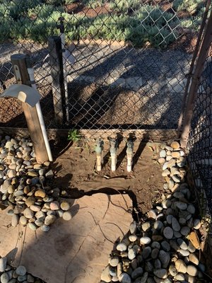 Irrigation automation from manual valves - This irrigation system in Escondido had all manual valves. They were turned on with the old metal 2 prong key by turning the star top on the valve. I converted this system by changing the manual valves to Rainbird electric anti-syphon valves and running multi strand wire from each valve location to the next all the way back to the garage. A Hunter Hydrawise controller was installed in the garage. The controller is WIFI based and has an easy to use platform to control your irrigation. A phone app allows for control of your irrigation from anywhere you have phone service. The controller is linked to a local weather station to allow for immediate turn off in the event of rain. Irrigation automation from manual valves - This irrigation system in Escondido had all manual valves. They were turned on with the old metal 2 prong key by turning the star top on the valve. I converted this system by changing the manual valves to Rainbird electric anti-syphon valves and running multi strand wire from each valve location to the next all the way back to the garage. A Hunter Hydrawise controller was installed in the garage. The controller is WIFI based and has an easy to use platform to control your irrigation. A phone app allows for control of your irrigation from anywhere you have phone service. The controller is linked to a local weather station to allow for immediate turn off in the event of rain.