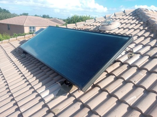 Solar water heater. - This started as a non functional solar water heating panel. We discovered along the project a non functional solar roof vent and a roof leak at one of the penetrations. Solar water heater. - This started as a non functional solar water heating panel. We discovered along the project a non functional solar roof vent and a roof leak at one of the penetrations.