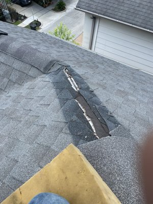Hip shingle repair 3 story townhome - Hip shingles blown off by a recent storm on 3 story home. Installed about 10’ of new hip shingles Hip shingle repair 3 story townhome - Hip shingles blown off by a recent storm on 3 story home. Installed about 10’ of new hip shingles