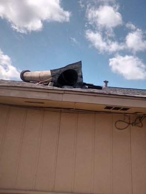 Repair - A roof jack was broken by wind during a recent storm. We removed it installed new decking and new shingles as needed. Repair - A roof jack was broken by wind during a recent storm. We removed it installed new decking and new shingles as needed.