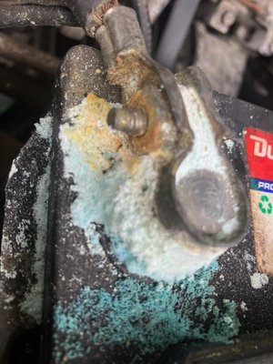 car was hard to start and slow to turn over. - Popped the hood and found the battery terminals were corroded. Replaced them and car started just fine again. car was hard to start and slow to turn over. - Popped the hood and found the battery terminals were corroded. Replaced them and car started just fine again.
