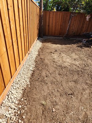 Gopher Prevention - this work is when we put a metal wire down in the corners of the fence to prevent gophers from entering then covered it up with gravel to hide the wire. Gopher Prevention - this work is when we put a metal wire down in the corners of the fence to prevent gophers from entering then covered it up with gravel to hide the wire.