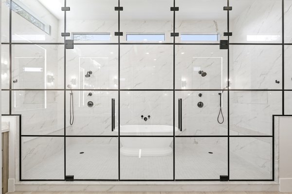 'Wet Room' Style Master Bathroom - We installed this walk-in 'wet room' grid, two door, clear Starfire glass shower enclosure in a new build master bathroom. 'Wet Room' Style Master Bathroom - We installed this walk-in 'wet room' grid, two door, clear Starfire glass shower enclosure in a new build master bathroom.