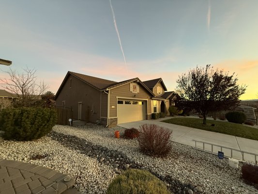 Exterior Painting Project - This exterior repaint in Gardnerville, NV, completely renewed the home’s curb appeal. Our team at ZR Painting prepped all surfaces by pressure washing, scraping loose paint, sanding rough areas, and caulking gaps for a smooth, sealed finish.

We then applied two coats of premium Sherwin-Williams paint to the trim, fascia, and front entry details, ensuring long-lasting protection against Nevada’s sun and weather. The fresh, clean trim color now highlights the home’s architecture and brings a crisp contrast to the main body color.

At ZR Painting, every exterior project is completed with attention to detail, top-quality materials, and a full walkthrough to guarantee customer satisfaction.