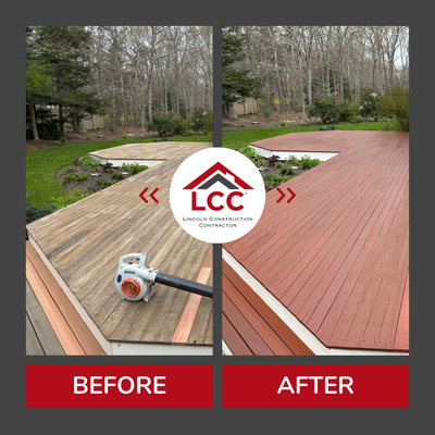 Deck Renovation - Deck restoration in Cape Cod done right.
We cleaned, sanded, and stained this deck to bring out its full potential — adding beauty, protection, and value to the home.

Looking for expert deck refinishing or deck staining services in Barnstable County?
👉 Contact Lincoln Construction Contractor today!