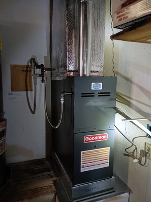 Out with the old furnace and in with the new furnace. - Removed and replaced an old up-flow furnace in a garage application and modernized it with a new furnace including ducting and utility conne Out with the old furnace and in with the new furnace. - Removed and replaced an old up-flow furnace in a garage application and modernized it with a new furnace including ducting and utility conne