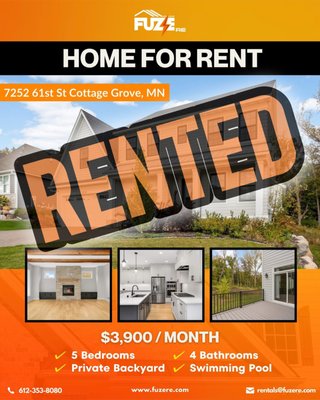 Rental in Cottage Grove - Need your rental filled fast with the right tenant at top dollar? Fuze Real Estate specializes in fast turnaround, premium rent pricing, and placing fully screened, high quality tenants you can trust. We include FREE professional photos, FREE virtual staging, and high impact marketing across major rental platforms to attract serious applicants quickly.

Every applicant goes through thorough credit, background, income, and rental history screening. We handle showings, lease preparation, compliance, and seamless move in coordination.

Once rented, we provide full service, stress free management including rent collection, maintenance coordination, owner and tenant portals, and clear financial reporting.

Maximize your rent. Minimize your risk. Let Fuze do the heavy lifting.