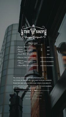Services - Follow us on Instagram for DISCOUNT PROMOS: @theshop.santaana. ALL WALK INS 35$, upon availability. These are the services we offer with the best prices in Santa Ana, please visit our website to book. Each barber has different prizes, so visit our website for full details on prizes and barbers that are available. Every barber is skilled and experience and will help you find your needs, the prizes doesn't define the barber or the quality. We take pride in giving every customer the best experience and haircut for any occasion. Services - Follow us on Instagram for DISCOUNT PROMOS: @theshop.santaana. ALL WALK INS 35$, upon availability. These are the services we offer with the best prices in Santa Ana, please visit our website to book. Each barber has different prizes, so visit our website for full details on prizes and barbers that are available. Every barber is skilled and experience and will help you find your needs, the prizes doesn't define the barber or the quality. We take pride in giving every customer the best experience and haircut for any occasion.