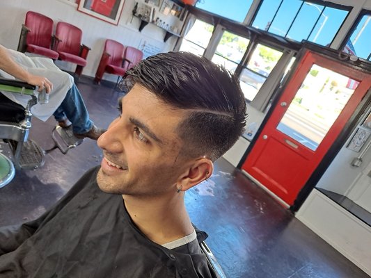 Shadow midfade - Jeremy gave his client a Haircut 35shadow mid fade with comb over scissor cut and hard part Shadow midfade - Jeremy gave his client a Haircut 35shadow mid fade with comb over scissor cut and hard part