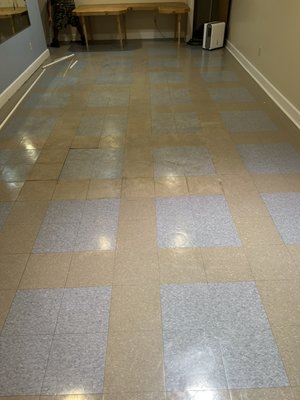 New Tile Installation. - This man Cave/basement needed some new flooring. The Client was tired of the old look.