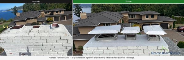 Chimney Cap Installation - Some chimney caps installed for our clients this summer -- ready for cozy season, no more leaks!