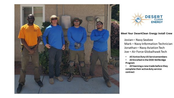 DoD Skillbridge Program - The C46 Solar Contractor Internship Curriculum:
This program is a six month program (no exceptions). The reason for this time requirement ensures each service member is exposed all aspects of the C46 contractors license as prescribed in the course curriculum. DesertClean Energy will provide prospective veterans with the opportunity to complete up to 69% of trade tasks required for a California State License Board C-46 Solar Installers contractor’s license. Additionally, the curriculum will allow each service member to earn their OSHA 10-hour certification. The curriculum is broken up into five sections covering required trade skill topics for the C-46 license. Each section is annotated with the percentage of C-46 license trade skill area covered.
Course I: Planning & Estimation - 10%
-Course to consist of ex: Site Evaluation, System design, Estimating, Job Costing
**Customer Satisfaction, Paperwork; Plan sets, Permits, Photos, Job Cards, Communication
Course II: Labor Code/Safety - 14%
-Course to consist of Safety Training ex: Protect Public from safety hazards, Identify unsafe working conditions, Hazardous material
**Terminology, Ladders/Strapping, Harnesses/Anchor points, Weather Conditions, Job site Safety, Equipment/Material Handling, Tools/Trade Tools
Required City/County NEC Codes, Placards, stickers, Labels Do’s & Don'ts
Course III: System Installation - 35%
-Course to consist of Installation of basic Solar PV system, Pool Heating, Domestic Hot Water Complete installation from Roof inspection to Installation of modules and or collectors.
Mounting of stands, roof penetrations, Building of racking (multiple brands) Mounting of modules/collectors, Safety, Codes, Fire Codes
-Ground/Electrical
Main Panel evaluation, Breakers, Inverters, AC/DC, NEC codes, Placards, Stickers, Labels, System sizing & Stringing (MATH). Note - Does not include energy storage or battery back up
-Monitoring/Mapping Laying out an electric system to be mapped, Installing of the monitoring components. Wifi & Hard wiring communication.
Course IV: Service & Maintenance- 10%
-Course to consist of ex: Evaluate PV, Thermal systems, Diagnose & Repair
Troubleshooting
Course V: Conduit Bending/Wiring
-Course to consist of ex: The art of bending conduit
Codes, Conduit & Wire sizes/ pull, Safety, Labels. Not associated with task in CSLB licensing, however, and important job skill for all Solar PV installations DoD Skillbridge Program - The C46 Solar Contractor Internship Curriculum:
This program is a six month program (no exceptions). The reason for this time requirement ensures each service member is exposed all aspects of the C46 contractors license as prescribed in the course curriculum. DesertClean Energy will provide prospective veterans with the opportunity to complete up to 69% of trade tasks required for a California State License Board C-46 Solar Installers contractor’s license. Additionally, the curriculum will allow each service member to earn their OSHA 10-hour certification. The curriculum is broken up into five sections covering required trade skill topics for the C-46 license. Each section is annotated with the percentage of C-46 license trade skill area covered.
Course I: Planning & Estimation - 10%
-Course to consist of ex: Site Evaluation, System design, Estimating, Job Costing
**Customer Satisfaction, Paperwork; Plan sets, Permits, Photos, Job Cards, Communication
Course II: Labor Code/Safety - 14%
-Course to consist of Safety Training ex: Protect Public from safety hazards, Identify unsafe working conditions, Hazardous material
**Terminology, Ladders/Strapping, Harnesses/Anchor points, Weather Conditions, Job site Safety, Equipment/Material Handling, Tools/Trade Tools
Required City/County NEC Codes, Placards, stickers, Labels Do’s & Don'ts
Course III: System Installation - 35%
-Course to consist of Installation of basic Solar PV system, Pool Heating, Domestic Hot Water Complete installation from Roof inspection to Installation of modules and or collectors.
Mounting of stands, roof penetrations, Building of racking (multiple brands) Mounting of modules/collectors, Safety, Codes, Fire Codes
-Ground/Electrical
Main Panel evaluation, Breakers, Inverters, AC/DC, NEC codes, Placards, Stickers, Labels, System sizing & Stringing (MATH). Note - Does not include energy storage or battery back up
-Monitoring/Mapping Laying out an electric system to be mapped, Installing of the monitoring components. Wifi & Hard wiring communication.
Course IV: Service & Maintenance- 10%
-Course to consist of ex: Evaluate PV, Thermal systems, Diagnose & Repair
Troubleshooting
Course V: Conduit Bending/Wiring
-Course to consist of ex: The art of bending conduit
Codes, Conduit & Wire sizes/ pull, Safety, Labels. Not associated with task in CSLB licensing, however, and important job skill for all Solar PV installations