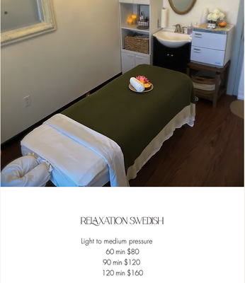 Relaxation Swedish - Relaxing Swedish Massage
60 min $80
90 min $120
120 min $160 Relaxation Swedish - Relaxing Swedish Massage
60 min $80
90 min $120
120 min $160