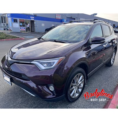 2016 Toyota Rav4 - This Rav 4 had major body damage.  We paired and refinished several body panels; front bumper, hood, roof, left fender and doors. Here are some before and after photos of the repairs.