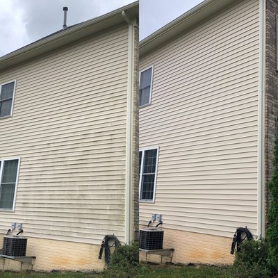Power Washing Available - Each of these houses showed considerable algae growth. Our soft wash cleaning services killed and removed algae and left bright, clean siding which instantly improves curb appeal. Power Washing Available - Each of these houses showed considerable algae growth. Our soft wash cleaning services killed and removed algae and left bright, clean siding which instantly improves curb appeal.