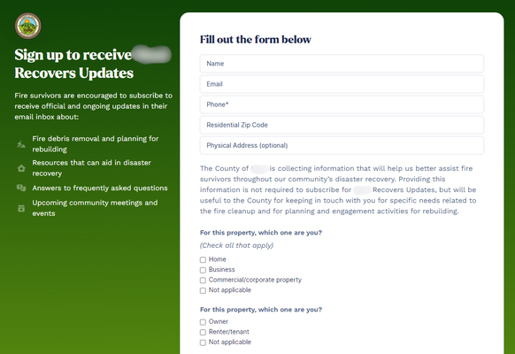 Wildfire Survivors Website Enhancements - Revamped the contact page for a major non-profit's Wildfire Survivors project, enhancing form functionality. Implemented necessary validations for accurate data collection and maintained data cleanliness. Wildfire Survivors Website Enhancements - Revamped the contact page for a major non-profit's Wildfire Survivors project, enhancing form functionality. Implemented necessary validations for accurate data collection and maintained data cleanliness.