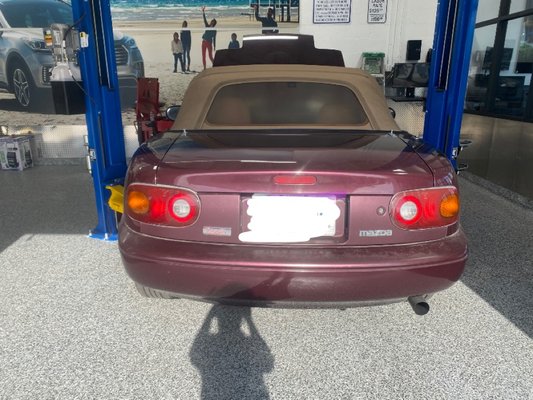 Mazda Miata - when you don't maintain your car very well for 25 years a lot problems end up showing up by just thinking you would need a coolant flush. 
(spark plugs, valve cover gasket, timing cover gasket, water pump, both serpentine belts, and also the timing belt)