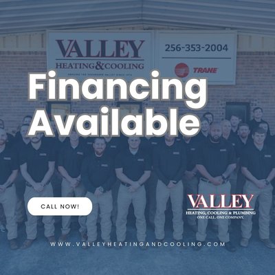 We offer several financing options for new installations and system replacements! - We offer 10-year warranties on all parts and labor, and our work is guaranteed for free for up to 30 days. We also offer free estimates and several financing options for new installations and system replacements so you can get the high-quality products you need without breaking your budget. At Valley Heating & Cooling, we are proud to be Tennessee Valley’s trusted plumbing and HVAC company, serving the area since 1978. If you are looking for reliable heating, air conditioning, or indoor air quality services, look no further than Valley Heating & Cooling. We offer several financing options for new installations and system replacements! - We offer 10-year warranties on all parts and labor, and our work is guaranteed for free for up to 30 days. We also offer free estimates and several financing options for new installations and system replacements so you can get the high-quality products you need without breaking your budget. At Valley Heating & Cooling, we are proud to be Tennessee Valley’s trusted plumbing and HVAC company, serving the area since 1978. If you are looking for reliable heating, air conditioning, or indoor air quality services, look no further than Valley Heating & Cooling.