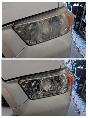 Headlight Restoration - The headlights were oxidized, yellowed and made it difficult to see while driving at night. With the headlight restoration service from Rinse & Repeat, We were able to increase visibility, improve night time safety and make the vehicle look newer. Headlight Restoration - The headlights were oxidized, yellowed and made it difficult to see while driving at night. With the headlight restoration service from Rinse & Repeat, We were able to increase visibility, improve night time safety and make the vehicle look newer.