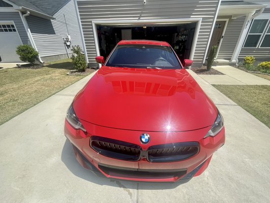 2022 BMW 230i M sport full exterior detail with a 1 stage paint correction and 5 year ceramic coating - This 2022 BMW 230i M sport had several defects in the paint despite only having less then 2000 miles on it. The vehicle received a thorough decontamination wash. It was then treated with a iron decontamination treatment to remove ferrous metals embedded in the paint. The paint was then thoroughly polished to remove approximately 50-60% of defects. After polishing was completed, the paint was then wiped down with a grease and wax remover. All painted services were then protected using Gloss Shop Titan 5 year ceramic coating. 2022 BMW 230i M sport full exterior detail with a 1 stage paint correction and 5 year ceramic coating - This 2022 BMW 230i M sport had several defects in the paint despite only having less then 2000 miles on it. The vehicle received a thorough decontamination wash. It was then treated with a iron decontamination treatment to remove ferrous metals embedded in the paint. The paint was then thoroughly polished to remove approximately 50-60% of defects. After polishing was completed, the paint was then wiped down with a grease and wax remover. All painted services were then protected using Gloss Shop Titan 5 year ceramic coating.