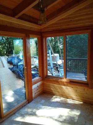Remodeling - Replace older plywood, and install new plywood and cedar planks. Stain is "natural" Remodeling - Replace older plywood, and install new plywood and cedar planks. Stain is "natural"