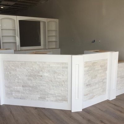 Salon Reception Built-Ins - Salon Reception desk with Storage and display Built-Ins Salon Reception Built-Ins - Salon Reception desk with Storage and display Built-Ins