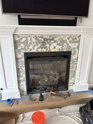 Tile and paint fair place - updated the fireplace Tile and paint fair place - updated the fireplace