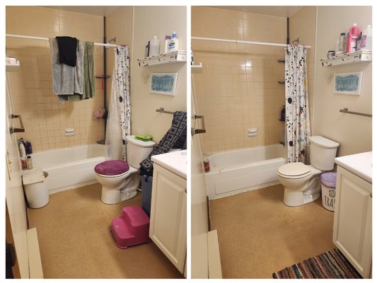 Recent Bathroom Cleans - Various bathrooms that we have cleaned recently. top to bottom cleaning, including dusting, washing walls (first time clean), full bath/shower clean including shower curtain rod, sink/mirror/cabinets wiped down, full toilet clean, radiators, baseboards, trashcan, high touch areas, windowsill, floor.
Included in deep and maintenance cleans (deep clean tasks are done for initial visit and then rotated for maintenance cleans). Recent Bathroom Cleans - Various bathrooms that we have cleaned recently. top to bottom cleaning, including dusting, washing walls (first time clean), full bath/shower clean including shower curtain rod, sink/mirror/cabinets wiped down, full toilet clean, radiators, baseboards, trashcan, high touch areas, windowsill, floor.
Included in deep and maintenance cleans (deep clean tasks are done for initial visit and then rotated for maintenance cleans).