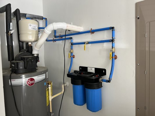 Water filtration systems - Whole house filtration system was installed so the customer can enjoy impurity free water. Water filtration systems - Whole house filtration system was installed so the customer can enjoy impurity free water.