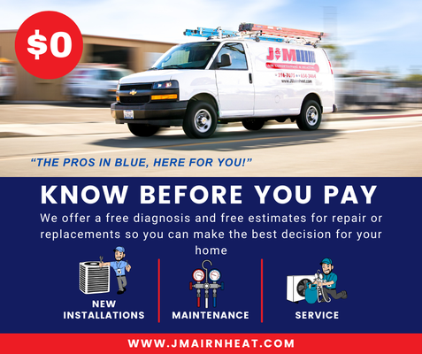 Free Diagnostic! - Our $0 Always Free Service Call is our way of getting you the facts before the financial commitment. Know before you pay!