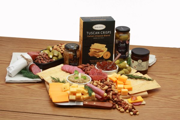 Gourmet/Charcuterie/Meat & Cheeses - Charcuterie gifts for the meat and cheese connoisseurs in your world! Delectable nuts, olives, crackers, mustards, jams and more!!  A perfect start to any Charcuterie boards.