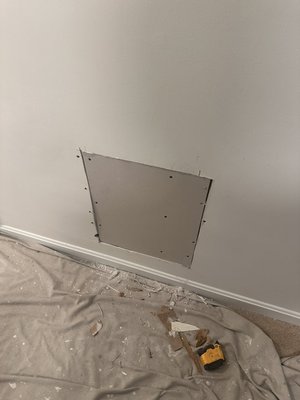 Before and after of drywall repair - This was a leak drywall repair on a hallway bathroom