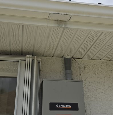 Downspout repair and adding new downspout in Punta Gorda Fl - Gentleman needed a hole patched where old downspout was removed due to putting in Generac Generator then adding a new downspout further down in the corner. Downspout repair and adding new downspout in Punta Gorda Fl - Gentleman needed a hole patched where old downspout was removed due to putting in Generac Generator then adding a new downspout further down in the corner.