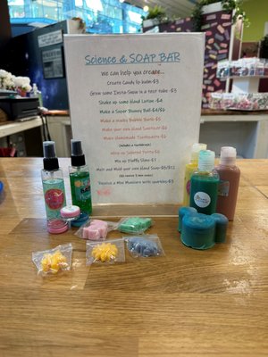 Come make Soap with Me! - At the Soap Bar, you and your child can make candy lip balm, glitter sanitizer spray, sugar scrub scoops, wacky colorful bubble bath, bars of soap or even your very own homemade toothpaste.  

Playseum dollars are needed for items in this area.  ($4-$12)